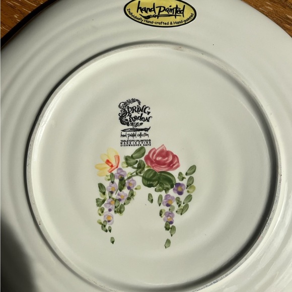 Tabletops Spring Garden Dinner Plate Hand Painted Floral 11” Ceramic GORGEOUS - Picture 2 of 4